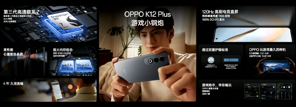 OPPO K12 Plus 手机发布：骁龙 7 Gen 3 处理器、6400mAh 大电池，1799 元起