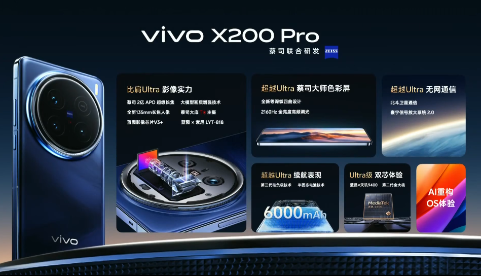 vivo X200 / Pro 手机发布：全球首发天玑 9400 处理器，4299 元起